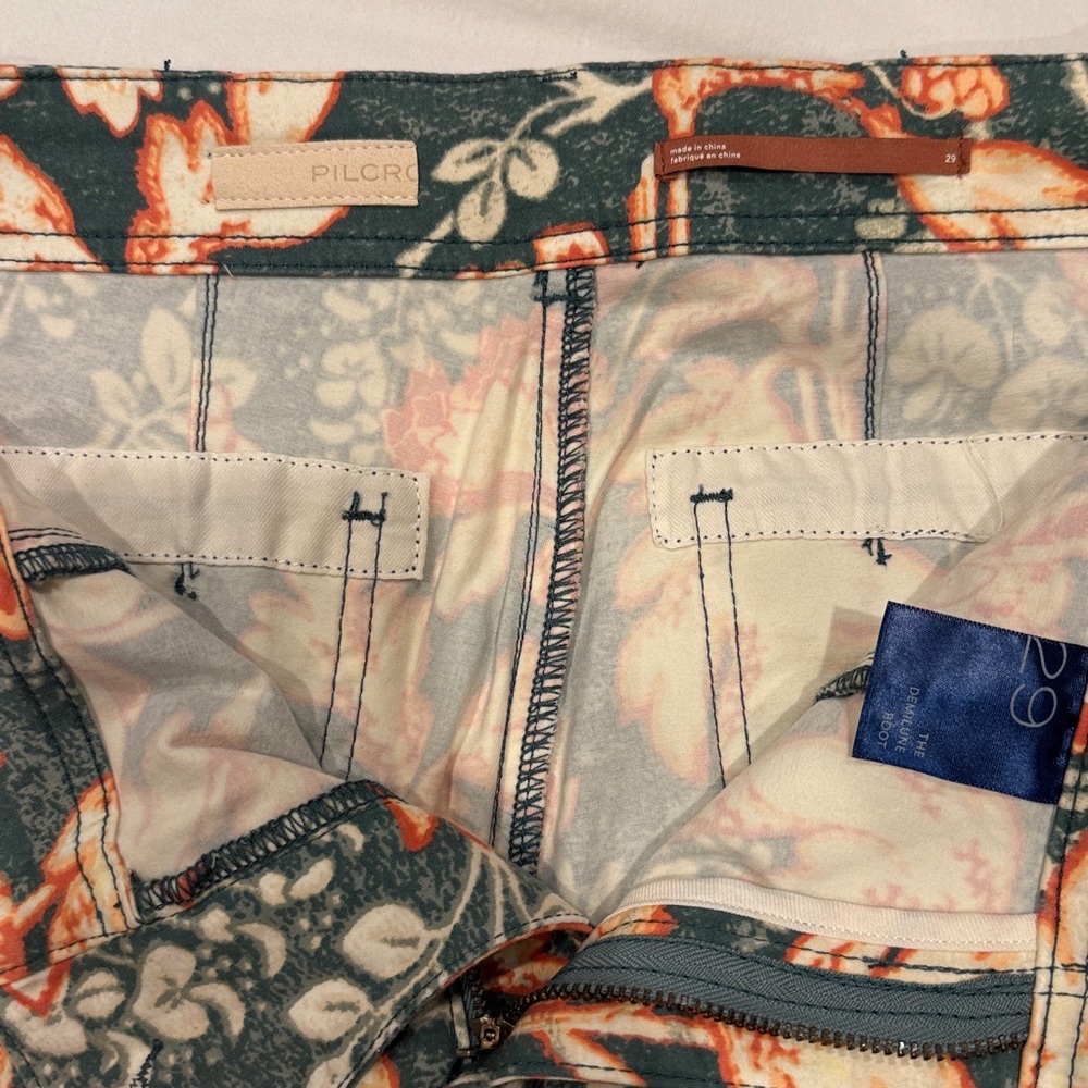 Anthropologie Floral Straight-Leg Pants in Teal & Coral - Picture 3 of 7